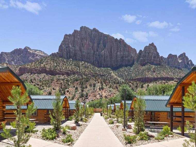 Cabin walkway with mountain view