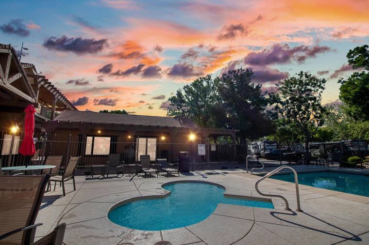 Zion River Resort pool at sunset